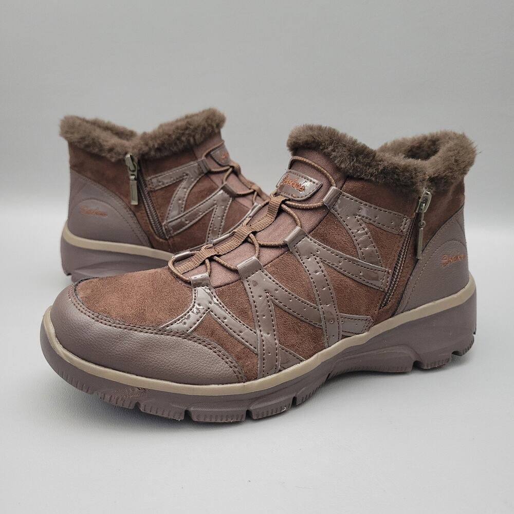 Skechers Boots Womens 10 Easy Going Tribune Cozy Bootie Brown Boot Comfort Shoe